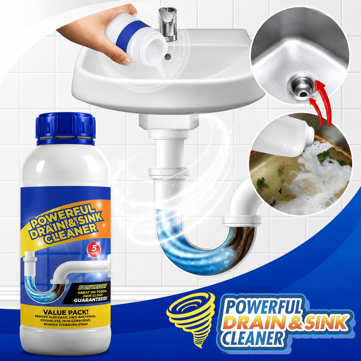 (DH) Sanitizo Powerful Drain & Sink Cleaner Powder 100 gm Each(Pack of 4)
