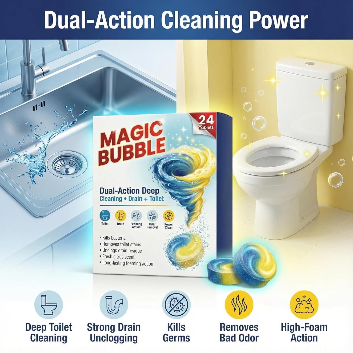 Magic Bubble Toilet Cleaning Tablets (Pack of 2) 24 Tablets