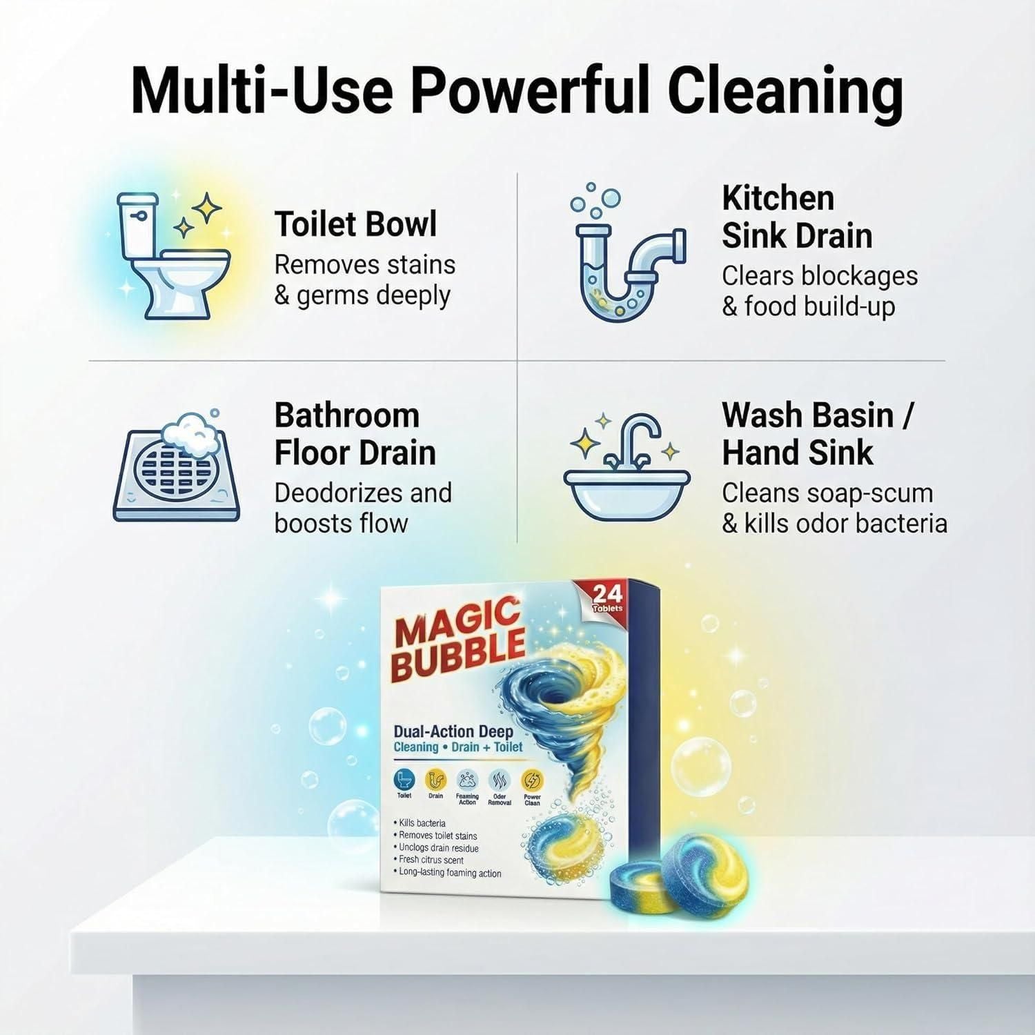 Magic Bubble Toilet Cleaning Tablets (Pack of 2) 24 Tablets